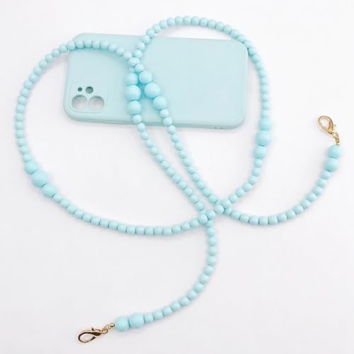 Wambere Perlen Universal Handy-Kette,Handykette Perlen Handyband Handyanhänge Handygurt Handschlaufe Bunte Perlen Handy Lanyard Handyhülle Kompatibel Mit Jedem Handy,Blau von Wambere