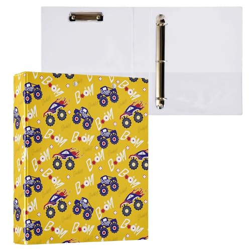 Monster-Truck, coole runde Ringbücher, 3,8 cm, gelber Boom-Autos, niedliches Kritzelmuster, 3-Ring-Klemmbrett, Ordner für Büro, Schule, Arbeitsbedarf, Aktenordner, Dokument, 200 Blatt Kapazität Monster-Truck, coole runde Ringbücher, 3,8 cm, gelber Boom-Autos, niedliches Kritzelmuster, 3-Ring-Klemmbrett, Ordner für Büro, Schule, Arbeitsbedarf, Aktenordner, Dokument, 200 Blatt Kapazität von Wamika