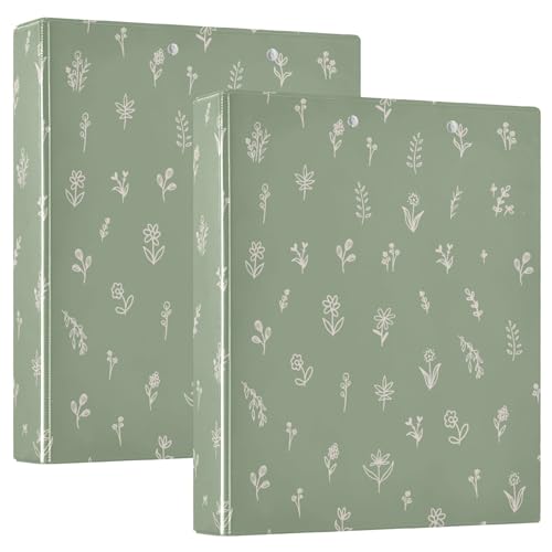 Ringbuch, Salbeigrün, rund, 3,8 cm, Blumen, Sonnenblumen, Gänseblümchen, Blätter, 3-Ring-Klemmbrett, Ordner für Büro, Schule, Arbeitsbedarf, Aktenordner, 200 Blatt Kapazität, leicht zu öffnen von Wamika