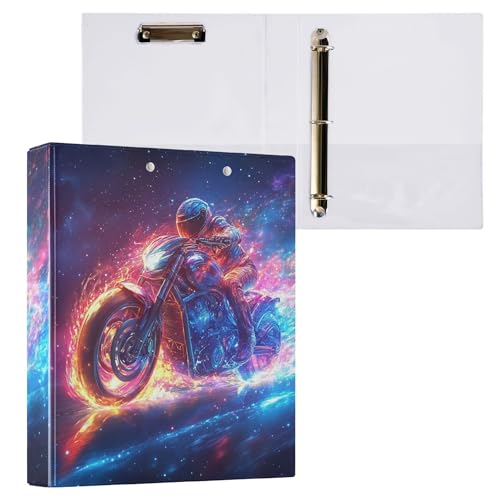 Runder Ringordner für Motorrad, 1,5 Galaxie, Rennwagen, Sport, 3-Ring-Klemmbrett, Ordner für Büro, Schule, Arbeitsbedarf, Aktenordner, 200 Blatt Kapazität, leicht zu öffnen von Wamika