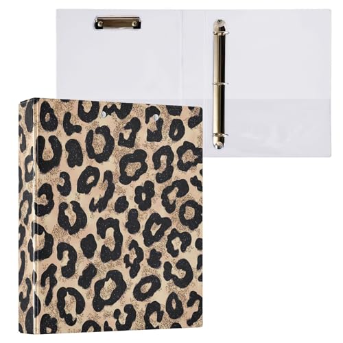 Runder Ringordner mit Leopardenmuster, 1,5 cm, Gepard, 3-Ring-Klemmbrett für Büro, Schule, Arbeitsbedarf, Aktenordner, 200 Blatt Kapazität, leicht zu öffnen von Wamika