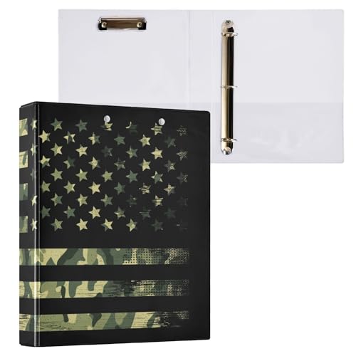 Runder Ringordner mit amerikanischer Flagge, 3,8 cm, Camouflage-Soldaten, patriotisches Klemmbrett mit 3 Ringen, für Büro, Schule, Arbeitsbedarf, Aktenordner, Kapazität 200 Blatt von Wamika