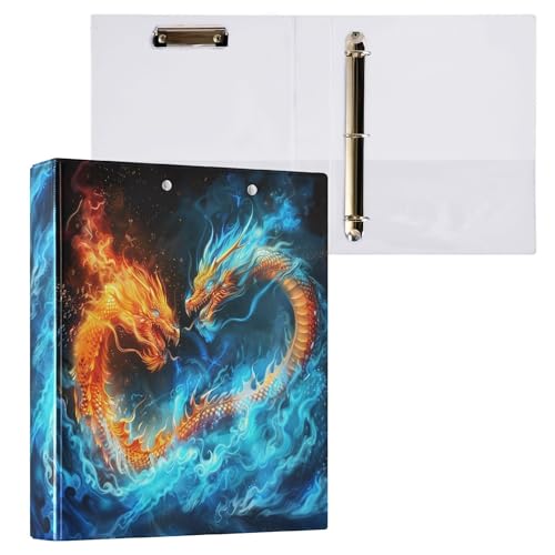 Rundes Ringbuch mit Drachen, 3,8 cm, Dinosaurier, Eis, Feuer, Legende, Galaxie, Sterne, Rot, Grün, Dämon, Böse, 3-Ring-Klemmbrett, Ordner für Büro, Schule, Arbeitsbedarf, Aktenordner, 200 Blatt von Wamika