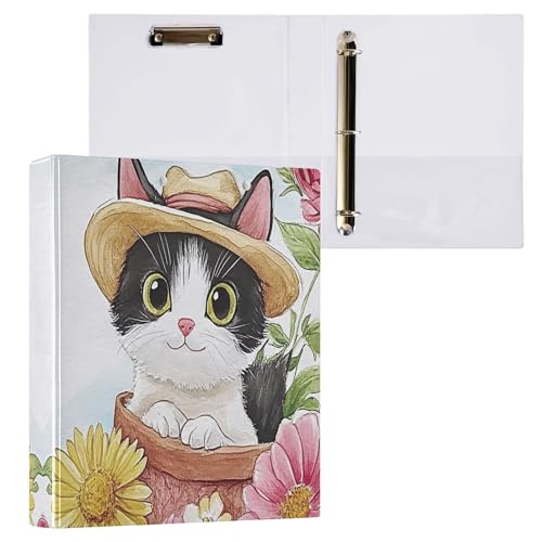 Rundes Ringbuch mit Katzenmotiv, 3,8 cm, Sonnenblume, 3 Ringe, Klemmbrett für Büro, Schule, Arbeitsbedarf, Aktenordner, Dokument, 200 Blatt Kapazität, leicht zu öffnen Rundes Ringbuch mit Katzenmotiv, 3,8 cm, Sonnenblume, 3 Ringe, Klemmbrett für Büro, Schule, Arbeitsbedarf, Aktenordner, Dokument, 200 Blatt Kapazität, leicht zu öffnen von Wamika