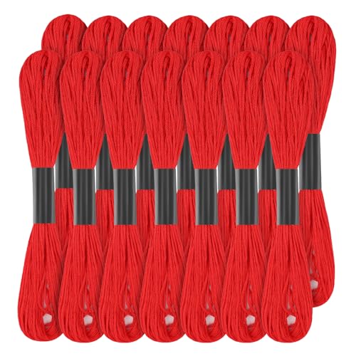 14 Stränge Rotes Stickgarn Set, 120 Yards Stickgarn Baumwolle Strickgarn Kreuzstich Garn Ideal für Freundschaftsarmbänder und Stickarbeiten von Wamkon