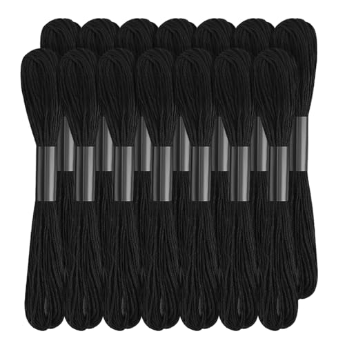 14 Stränge Schwarzer Stickgarn Set, 120 Yards Stickgarn Baumwolle Strickgarn Kreuzstich Garn Ideal für Freundschaftsarmbänder und Stickarbeiten von Wamkon