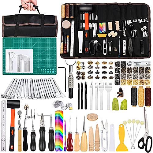 328 Stücke Leder Werkzeuge, Groover, Leder Nieten Set, Stempel Werkzeug, Nähen Nadeln und Andere Handwerk Werkzeug für Hand Nähen DIY (328 Stück) von Wamkon