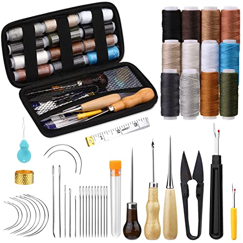 Polster-Reparaturset, 48-teilig, Leder Nähset mit Polsterfaden, Nähstanzer, Nähset, Ledernäher, Nähset für DIY Reparatur von Wamkon
