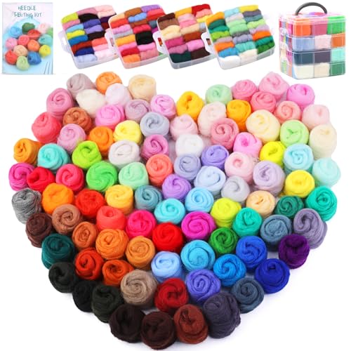 Wamkon Nadel-Filz-Set 96 Farben Wolle Roving Garn Nadel-Filz-Wolle Nadel-Filz-Starter-Set mit 4-lagiger transparenter Aufbewahrungsbox für DIY Handspinnen und DIY Kreationen Wamkon Nadel-Filz-Set 96 Farben Wolle Roving Garn Nadel-Filz-Wolle Nadel-Filz-Starter-Set mit 4-lagiger transparenter Aufbewahrungsbox für DIY Handspinnen und DIY Kreationen von Wamkon