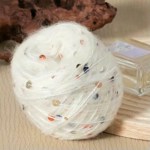 50 g/Rolle, glitzerndes Pailletten-Mohair-Garn, handgefertigt, Wollknäuel, Häkeln, Handstricken, mehrfarbig, Kaschmir-Garn für Schals 50 g/Rolle, glitzerndes Pailletten-Mohair-Garn, handgefertigt, Wollknäuel, Häkeln, Handstricken, mehrfarbig, Kaschmir-Garn für Schals von WanMing