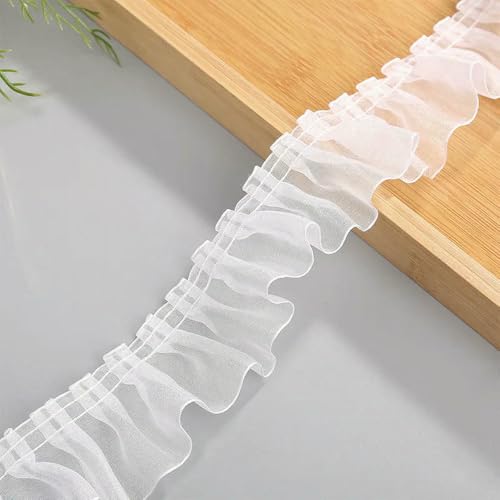 WanMing 40 Yards Weißer Chiffon Gewelltes Garn Rock Spitze Falten Falbala Rüschen Lotusblatt Band Haarschleifen DIY Zubehör Kleid Material WanMing 40 Yards Weißer Chiffon Gewelltes Garn Rock Spitze Falten Falbala Rüschen Lotusblatt Band Haarschleifen DIY Zubehör Kleid Material von WanMing