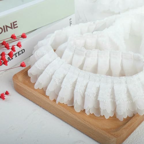 WanMing 5 cm 4 Yards/10 Yards Plissee Spitzenbesatz Stoff Chiffon Organza 3-lagig Spitzenrock/Kleid/Bettwäschematerial von WanMing