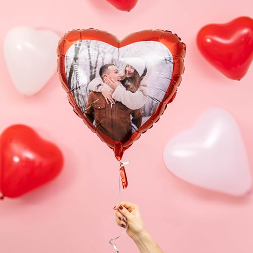 Wanapix | Herzballon Bedrucken | Folienballon mit Foto und Text | Luftballons Valentinstag Deko | Helium Ballons | 49 cm | Rot von Wanapix