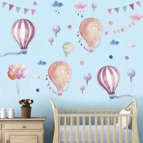 WandSticker4U®- [2er Pack] Aquarell Wandtattoo HEIßLUFTBALLON (170x70 cm) I Baby Wandsticker Kinder-zimmer Mädchen & Junge rosa blau Wolken Ballons I Wand Aufkleber Deko GROß von WandSticker4U