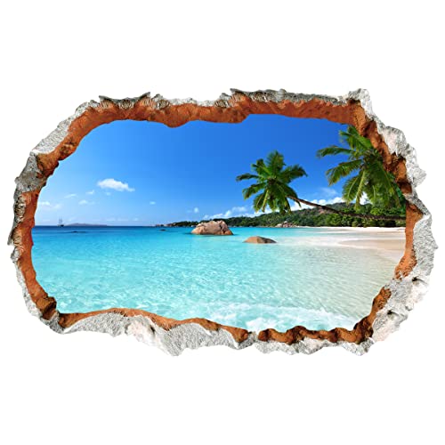 WandSticker4U®- 3D Wandtattoo URLAUBSINSEL I Wandbild: 90x60 cm I Wandsticker selbstklebend Meer Strand Palme Poster I Wand Durchbruch Deko für Wohn- & Schlaf-zimmer Küche Bad Aufkleber von WandSticker4U