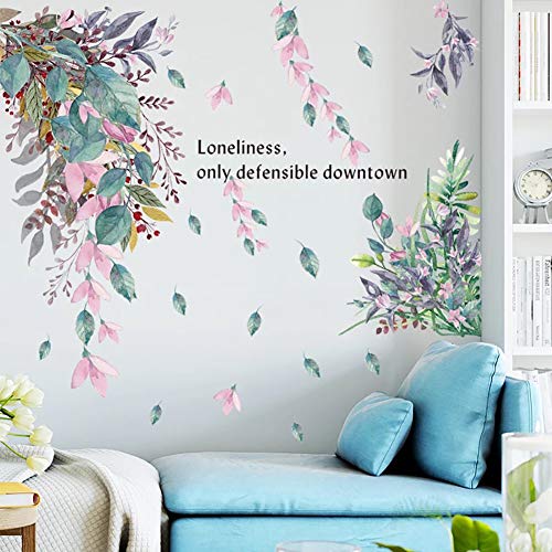 WandSticker4U®- Aquarell Wandtattoo BLÄTTER REGEN bunt I Wandbilder: 107x101 cm I Wandsticker Kinder Pflanze Blüte Blumen Aufkleber I Wand Deko für Kinderzimmer Schlafzimmer Küche Bad Flur von WandSticker4U