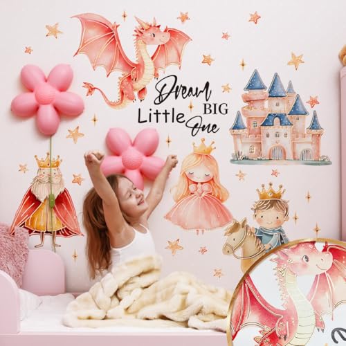 WandSticker4U®- Edeles Wandtattoo PRINZESSIN & PRINZ mit goldenen Konturen (73x52 cm) I Wandsticker Kinderzimmer Mädchen Drache Schloss I Wanddeko Babyzimmer Spruch Aufkleber von WandSticker4U
