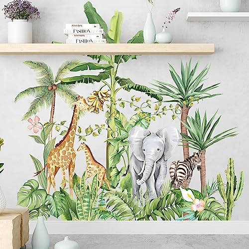 WandSticker4U®- Wandtattoo SAFARI I I Wandbilder: 75x72 cm I Wandsticker Kinderzimmer Wald-Tiere Dschungel Elefant Giraffe Zebra I Wand Aufkleber Baby-zimmer Mädchen & Junge Deko von WandSticker4U