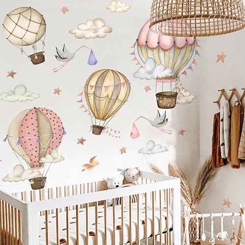 WandSticker4U®- XXL Wandtattoo HEIßLUFTBALLON Beige/Rosa (120x100 cm) I Baby Wandsticker Kinderzimmer Mädchen & Junge I Wand Deko Möbel Aufkleber Sterne Wolken Vogel GROß von WandSticker4U