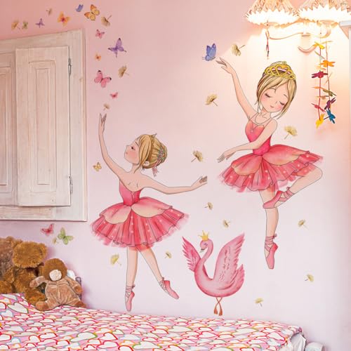 WandSticker4U®- Wandtattoo Kinderzimmer BALLERINAS I Wandbild: 70x75 cm I Wandsticker rosa Kleider Ballett tanzen Schmetterlinge I Wand Aufkleber Mädchen-zimmer Jugend Teenager Girls Deko von WandSticker4U