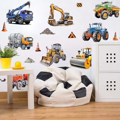 WandSticker4U®- Wandtattoo Kinderzimmer Junge FAHRZEUGE XXL I Wandsticker Auto Baustelle Bagger Traktor Kran Babyzimmer I Wandaufkleber Kinderzimmer Deko Junge Möbel Aufkleber GROß von WandSticker4U