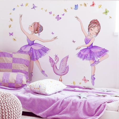 WandSticker4U®- Wandtattoo Kinderzimmer Mädchen BALLERINA lila (119x73 cm) I Wandsticker Ballerina Ballett Tänzerin Schwan Schmetterlinge I Wandaufkleber Kinderzimmer Deko Mädchen Babyzimmer groß von WandSticker4U