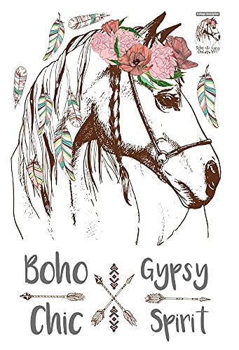 WandSticker4U®- Wandtattoo Kinderzimmer PFERDE mit Blumen in Boho Style I (56x90 cm) I Wandaufkleber Wandsticker Wandtattoo Pferde Mädchen Teenager Poster Tiere Deko groß von WandSticker4U