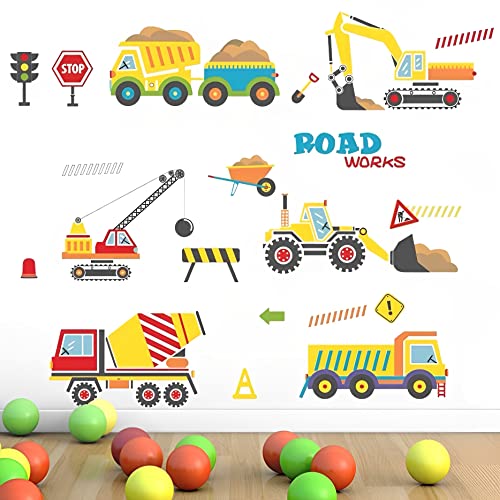 WandSticker4U®- XXL Wandtattoo BAUSTELLE Kinder I Wandbilder: 150x58 cm I Wandsticker Kinderzimmer Junge Fahrzeuge Betonmischer Bagger Autos I Wand Aufkleber Jungenzimmer Deko GROß von WandSticker4U