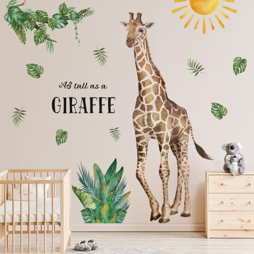 WandSticker4U®- Wandtattoo Dschungel Tiere GIRAFFE XXL (100x137 cm) I Wandsticker Kinderzimmer Safari Tiere Tropische Blätter I Wandaufkleber Babyzimmer Kinderzimmer Deko Junge Mädchen GROß von WandSticker4U