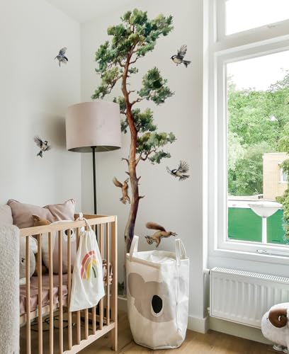 WandSticker4U®- [extra groß] Wandtattoo BAUM XXL realistisch (111x182 cm) I Wandsticker Baum Tiere groß Vögeln Eichhörnchen I Wandaufkleber Wanddeko Wohnzimmer Schlafzimmer Erwachsene Flur von WandSticker4U