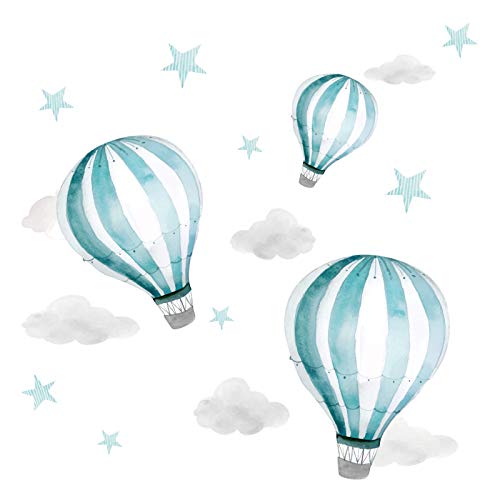 Little Deco Aufkleber Heißluftballons I Wandbild 68 x 34 cm (BxH) I Wolken Sterne Kinderzimmer Jungen Wandtattoo Mädchenzimmer Babyzimmer Mädchen Jungs Bilder DL540 von Wandaro