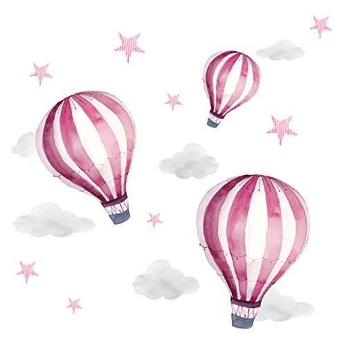 Little Deco Aufkleber Mädchenzimmer Heißluftballons I Wandbild 68 x 34 cm (BxH) I Wolken Sterne Kinderzimmer Mädchen Wandtattoo Kind Babyzimmer Mädels Bild DL540 von Wandaro