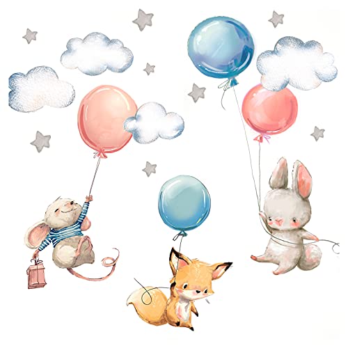 Little Deco Wandsticker Kinderzimmer Tiere Ballon Sterne I Wandbild 100 x 58 cm (BxH) I Wandtattoo Spielzimmer Aufkleber Baby Pastell DL539-25 von Wandaro