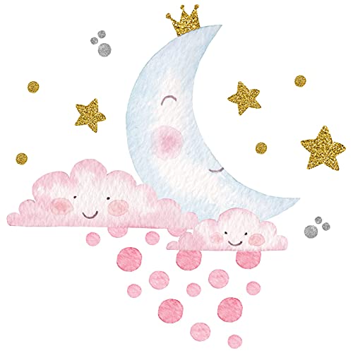 Little Deco Wandaufkleber Kinderzimmer Mond Sterne Wolken I Wandbild 35 x 36 cm (BxH) I Wandtattoo Spielzimmer Babyzimmer Wandsticker rosa Mädchen DL539-36 von Wandaro