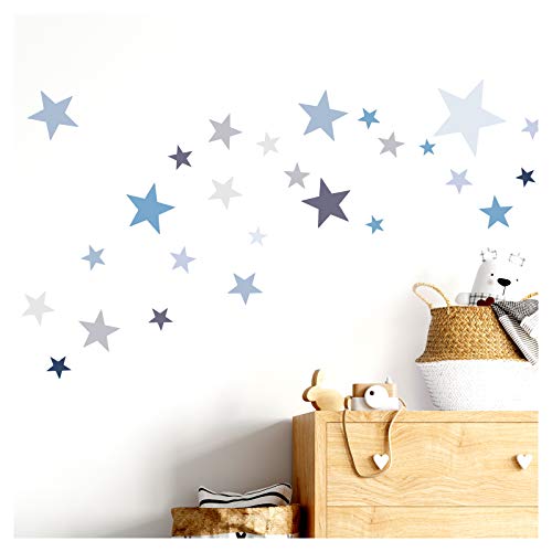 Little Deco Wandtattoo 60 Sterne Kinderzimmer Junge Stars I blau grau I viele Farben Wandaufkleber Wandsticker Set Wohnzimmer bunt selbstklebend DL409 von Wandaro