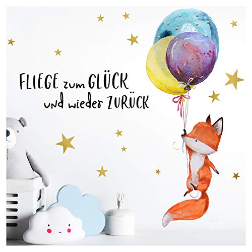 Little Deco Wandtattoo Fuchs & Spruch Fliege zum Glück I A4-21 x 29,7 cm I Luftballons Wandbilder Kinderzimmer Deko Babyzimmer Junge Wandsticker Kinder DL163 von Wandaro