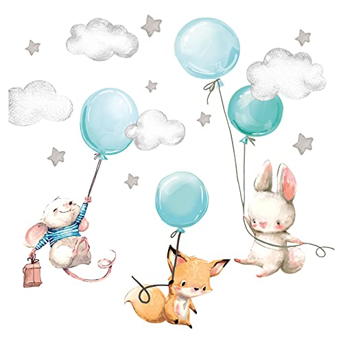 Little Deco Wandtattoo Kinderzimmer Tiere mit Ballon I Wandbild 100 x 58 cm (BxH) I Sterne Wandsticker Aufkleber Schlafzimmer Baby mit Pastell DL539-23 von Wandaro