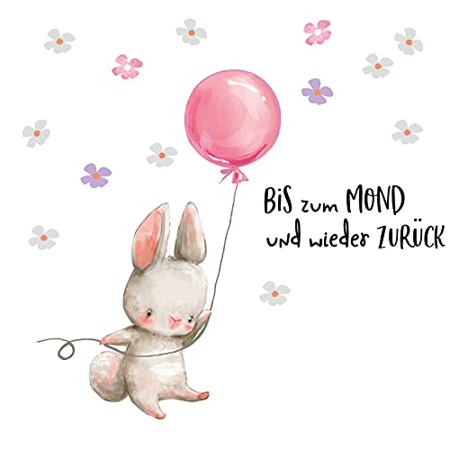 Little Deco Wandtattoo Wandsticker Kinderzimmer Tiere Hase mit Ballon Sterne Wandaufkleber Schlafzimmer Mädchen Wanddeko Spruch Bis zum Mond Baby rosa DL315-15 von Wandaro