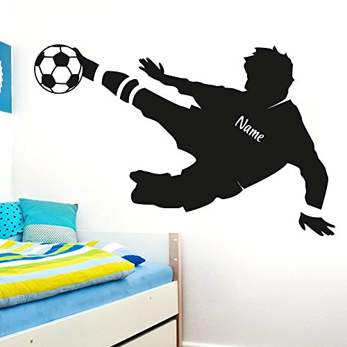 Wandaro Wandtattoo Fußballspieler Wunschname I Silbergrau (BxH) 91 x 58 cm I Fußball Aufkleber Ball Kinderzimmer Wandaufkleber Junge Wandsticker Sticker E038 von Wandaro