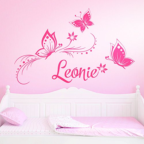 Wandaro Wandtattoo Wunschname mit Blüten & Schmetterlingen I rot (BxH) 84 x 57 cm I Kinderzimmer Wandsticker Wandaufkleber Aufkleber Sticker Baby W3275 von Wandaro