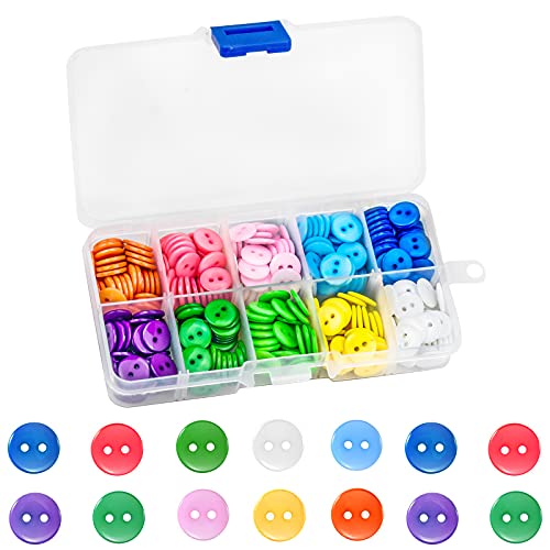 Wandefol 350 Runde Knöpfe aus Kunstharz, 10 Farben Knöpfe zum Basteln, 11 mm Bunte Tasten zum Aufnähen für Hobby, Stricken, Nähen, Babyjacken von Wandefol