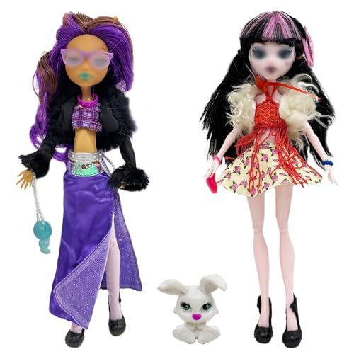 2 Sets Puppenkleidung für 27,9 cm große Monster-Mädchen-Puppe enthalten 2 Sets Kleidung, 1 Haustier, 1 Paar Strümpfe, 1 Paar Schuhe, 7 Zubehörteile (ohne Puppen) von WanderGo