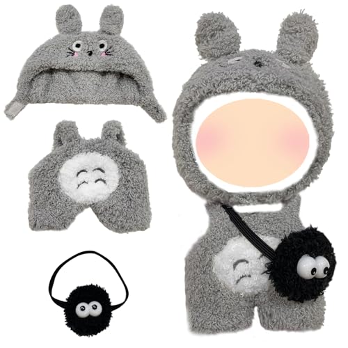 3 Stück Puppenkleidung Set für 17cm Puppe, Plüschpuppe Kleidung Weiches Plüsch Outfit mit Mütze, Latzhose, Umhängetasche, DIY Puppenzubehör für Mädchen Jungen (Ohne Puppe) von WanderGo