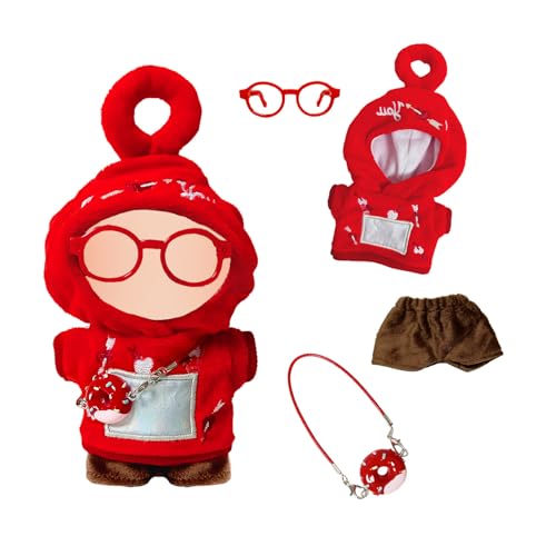 4 Stück Puppe Kleidung, Bekleidung für 17cm Plüsch Puppen mit P-O Oberteil + Hose + Brille + Tasche für 17cm Puppen(Ohne Puppe) von WanderGo