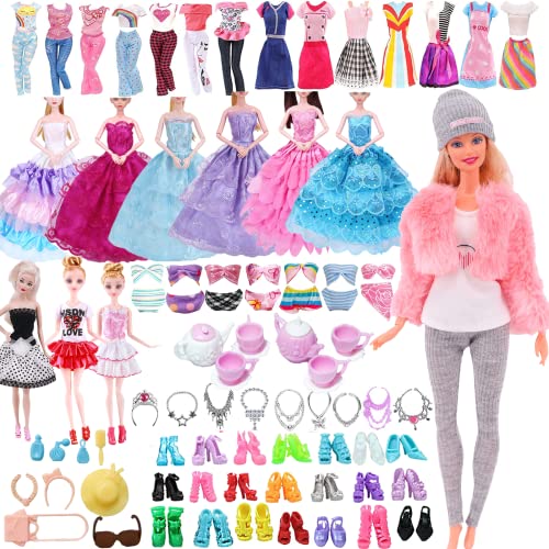 51 Stück Barbie-Kleidung für Puppen und Accessoires, inklusive 4 Winter-Outfit, 1 Hochzeitskleider, 8 modische Röcke, Tops, Hosen, Bikinis, 6 Halsketten, 12 Teesets für 29.8 cm olls(Rand) OM) von WanderGo