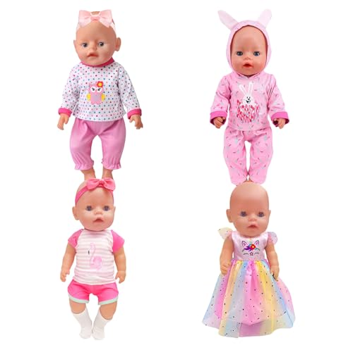 WanderGo Puppenkleidung 43 cm, Puppen Kleidung Puppenkleider Tiermotive Kleidung Outfits für 14–18 Zoll Babypuppen mit Rock, Hose, Haarband, Socken(ohne Puppe) von WanderGo
