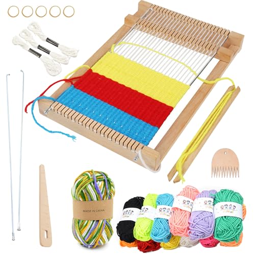 Webrahmen für Kinder ab 4 Jahre-12 Jahre, Webrahmen Kinder 29x19cm, Holz Webstuhl Set mit Zubehör & Bunter Wolle, Bastelspaß für Anfänger bis Grundschule Webrahmen für Kinder ab 4 Jahre-12 Jahre, Webrahmen Kinder 29x19cm, Holz Webstuhl Set mit Zubehör & Bunter Wolle, Bastelspaß für Anfänger bis Grundschule von WanderGo
