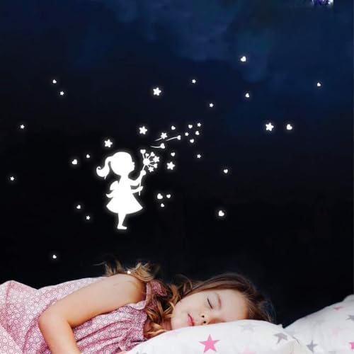 Leuchtaufkleber Kinderzimmer Mädchen mit Pusteblume Herzen und Sterne Leuchtsterne leuchtend Leuchtaufkleber Kinderzimmer Mädchen mit Pusteblume Herzen und Sterne Leuchtsterne leuchtend von Wandtattoo Loft