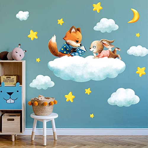 Wandtattoo Kinderzimmer Fuchs und Hase auf Wolke mit Mond und Sternen Dekoration Babyzimmer, 2. M 132 x 100 cm Wandtattoo Kinderzimmer Fuchs und Hase auf Wolke mit Mond und Sternen Dekoration Babyzimmer, 2. M 132 x 100 cm von Wandtattoo Loft