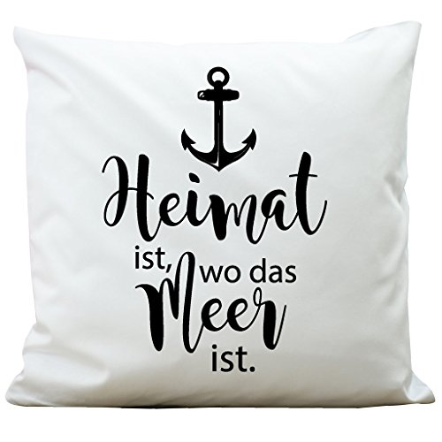 Wandtattoo-Loft ® Bedrucktes Kissen Schriftzug mit Anker „Heimat ist, wo das Meer ist.“ / Anchor/Aus 100% Polyester 40 x 40 cm/Mit Füllung und hochwertigem Aufdruck/Waschbar von Wandtattoo-Loft